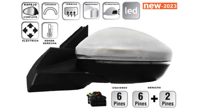 ESPEJO IZ.ELC.CVX.T.IMP.CONRET.LED.6PIN. PEUGEOT 2008 27057051 1 ESPEJO IZ.ELC.CVX.T.IMP.CONRET.LED.6PIN. PEUGEOT 2008 27057051